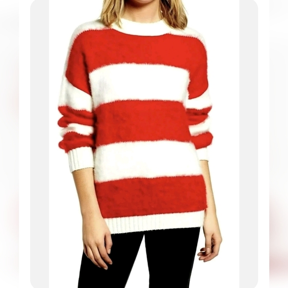 BP Soft Oversized Sweater L Red Ivory Striped 139 - Picture 1 of 7